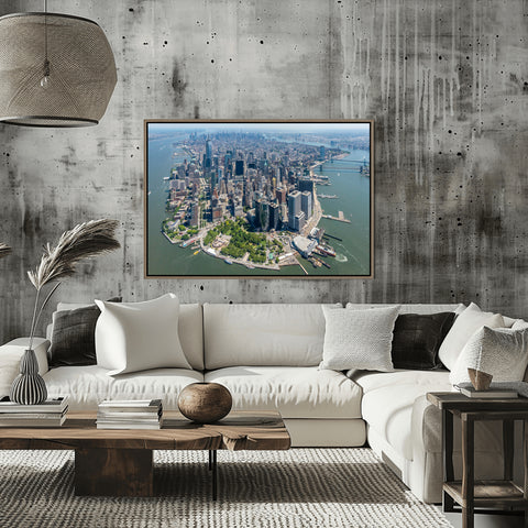 Downtown New York City by Helicopter. Framed acrylic photo, unframed photo for sale, free shipping in the US.