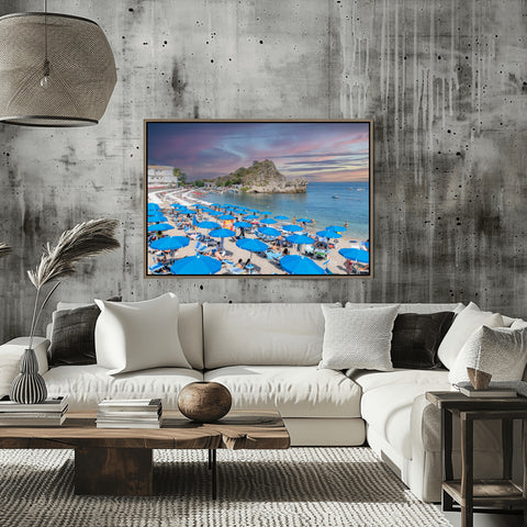 Lido La Dolce Vita, Messina, Italy. Framed acrylic photo, unframed photograph for sale with free shipping in the US.