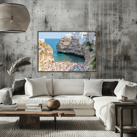 Polignano a Mare, Puglia, Italy. Framed acrylic photo, unframed photograph for sale with free shipping in the USA.