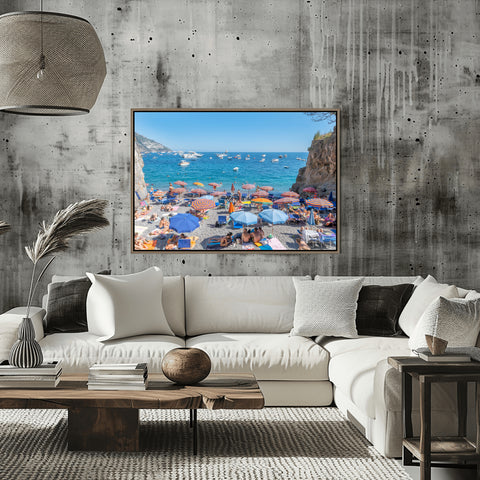 Positano Hidden Beach, Italy. Framed acrylic photo or unframed photograph for sale along with free shipping in the US.
