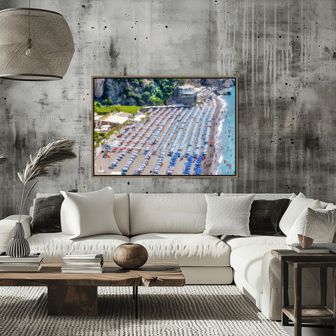 Umbrellas on Amalfi Beach. Framed acrylic photo, unframed photograph for sale with free shipping in the US.