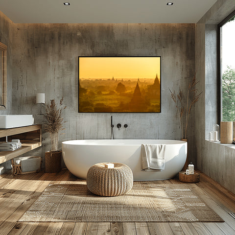 Sunrise temples Bagan, Myanmar. Framed acrylic photo and unframed photo for sale and free shipping in the US.