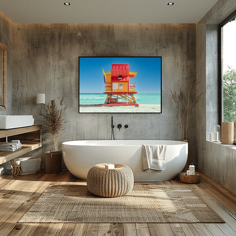 24th St Miami Beach Lifeguard Tower. Framed acrylic photo and unframed photo for sale with free shipping in the USA