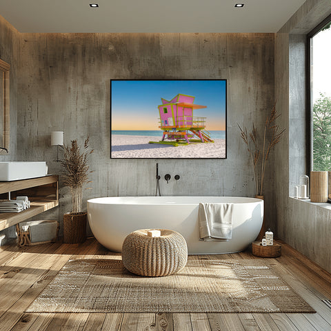 46th St Miami Beach Lifeguard Tower. Framed acrylic photo and unframed photo for sale and free shipping in the USA