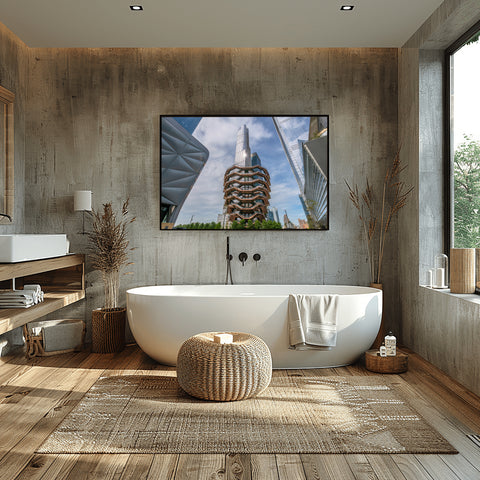 Hudson Yards, NYC, the Vessel, Skyscrapers. Framed acrylic photo, unframed photo for sale, free shipping USA.