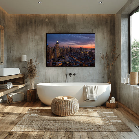 Sunset over the West Side of Manhattan, New York. Framed acrylic photo, unframed photo for sale and free shipping in USA.