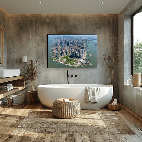Downtown New York City by Helicopter. Framed acrylic photo, unframed photo for sale and free shipping in USA.