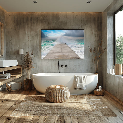 Waves Crashing in Cannes, France. Framed acrylic photo, unframed photograph for sale, free shipping in the USA.