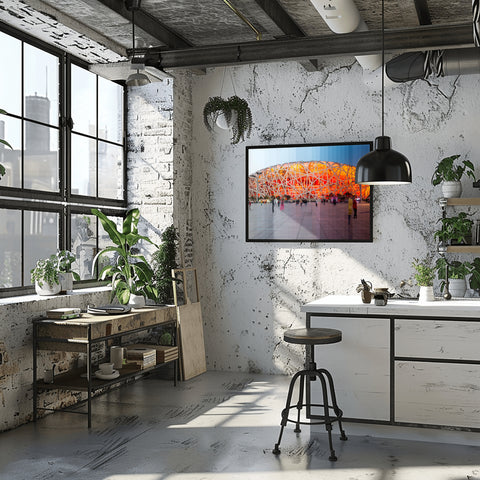Time Slice Birds Nest Beijing, China. Framed acrylic photograph, unframed photo for sale, free shipping in the USA