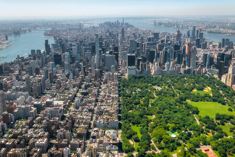 5th Avenue, Central Park New York From a Helicopter