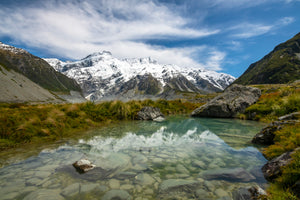 Hooker Valley Hiking Reflection, New Zealand