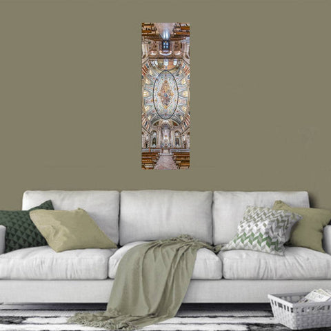 Vertical panorama of the Igreja de Nossa Senhora do Loreto in Lisbon, Portugal, showing the ornate gilded wood and ceiling murals.