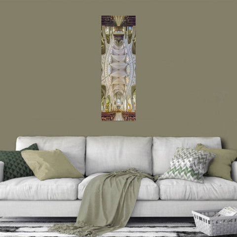 Vertical panorama of the Jesus de Praga church in Santiago, Chile, showing the striking blue and gold ceiling vaulting.