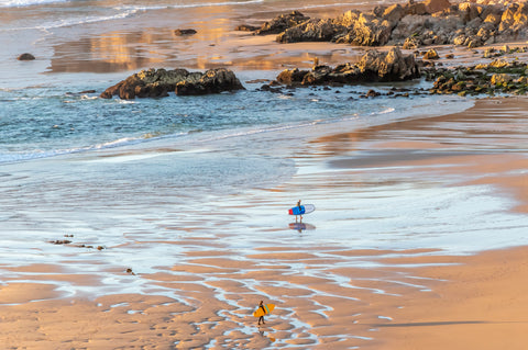 Lagos Surfers in Algarve, Portugal.  Framed acrylic photo, unframed photograph for sale and free shipping in the USA.