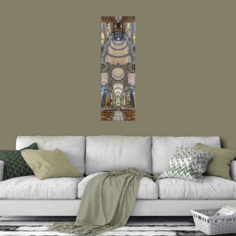 Vertical panorama of the Nice Cathedral (Cathédrale Sainte-Réparate) in France, showing the Baroque gold details and dome.