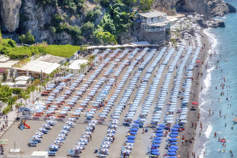 Umbrellas on Amalfi Beach. Framed acrylic photo, unframed photograph for sale with free shipping in the USA.