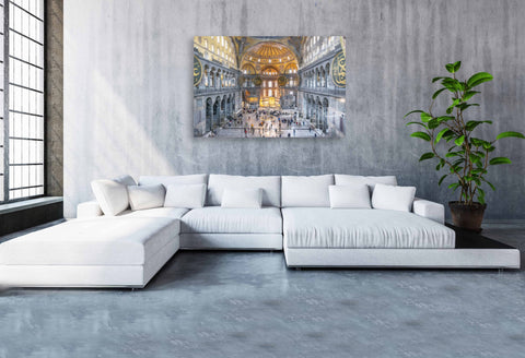 The Hagia Sophia in Istanbul captured with a tilt shift miniature effect, making the massive historic mosque look like a small architectural model.