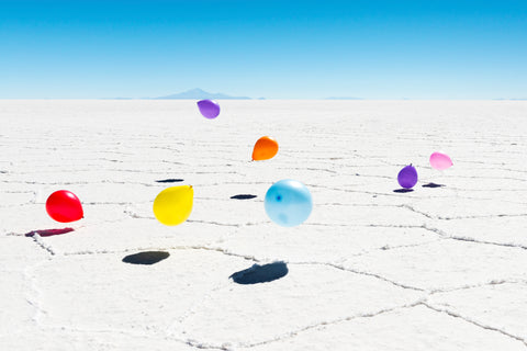 Uyuni colorful Balloons on the Salt Flats of Bolivia